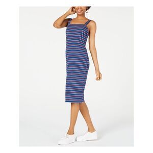 ULTRA FLIRT Womens Navy Striped Sleeveless Midi Body Con Dress Size: S